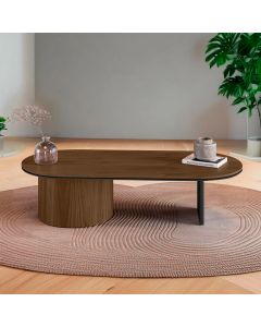Mesa de Centro Ipê em Madeira Maciça Castanho Metal Preto