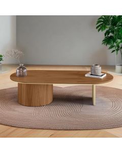 Mesa de Centro Ipê em Madeira Maciça Imbuia Mel Metal Champagne