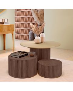 Kit 3 Mesas Decorativas Lua em Madeira Maciça - Castanho