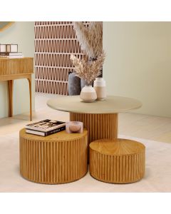 Kit 3 Mesas Decorativas Lua em Madeira Maciça - Mel