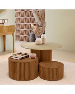 Conjunto 3 Mesas Decorativas Lua em Madeira Maciça - Imbuia Mel